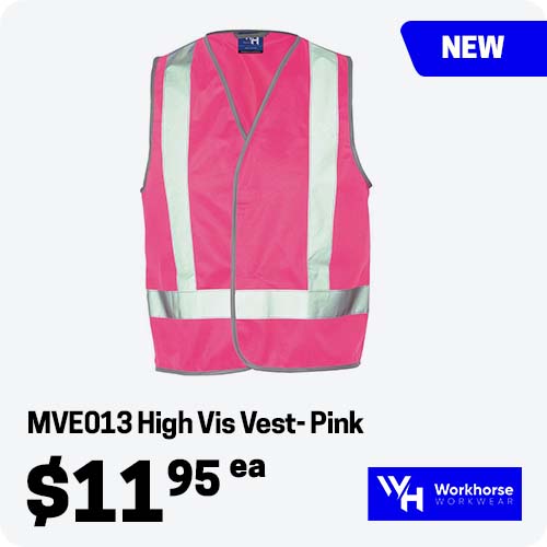 Workhorse MVE013 High Visibility Safety Vest - X-Back - Polyester Tricot - Pink - L